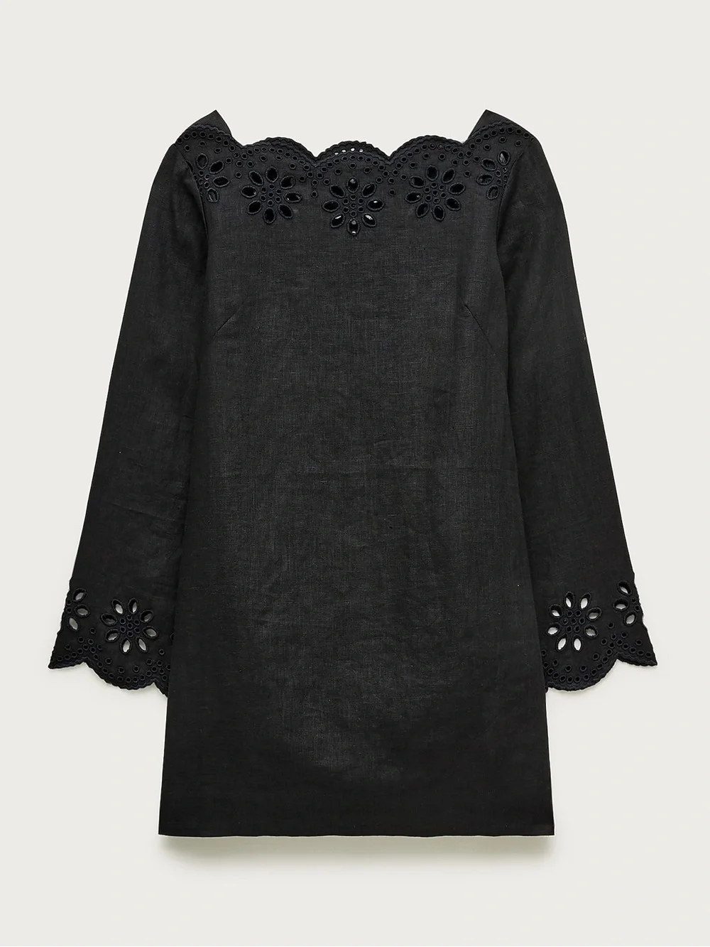 J. Crew Scallop-trim Eyelet Popover Linen Dress in Black Size Medium